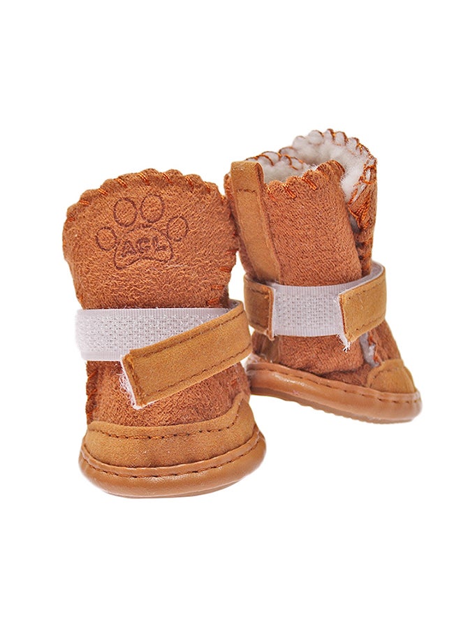 طقم حذاء بوت للثلج مزين بفراء مكون من 4 قطع بلون القهوة 5x4.3سم - Image 1