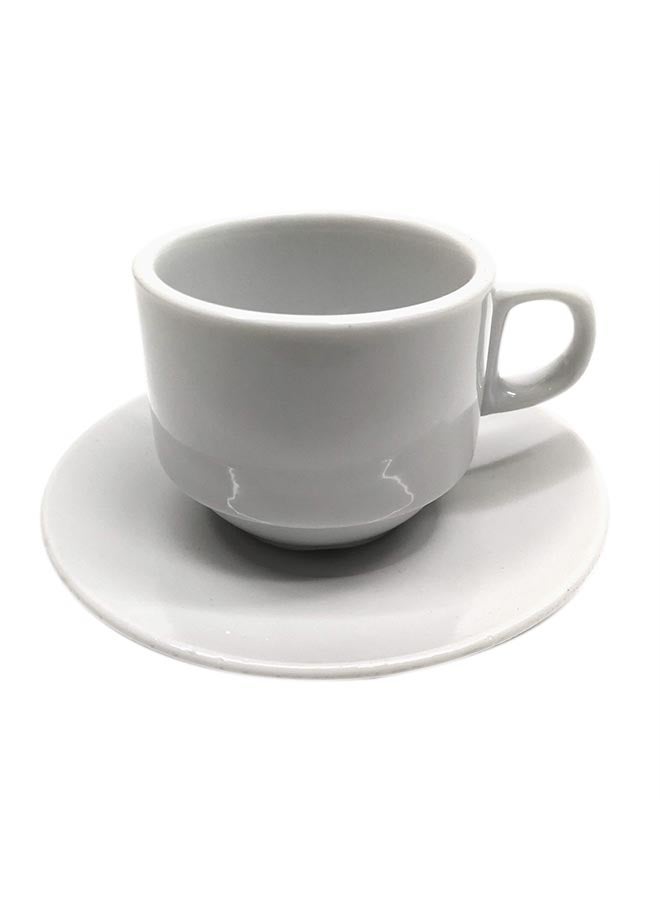 6-Piece Espresso Cup Saucer White Ceramic 90ml - Image 1