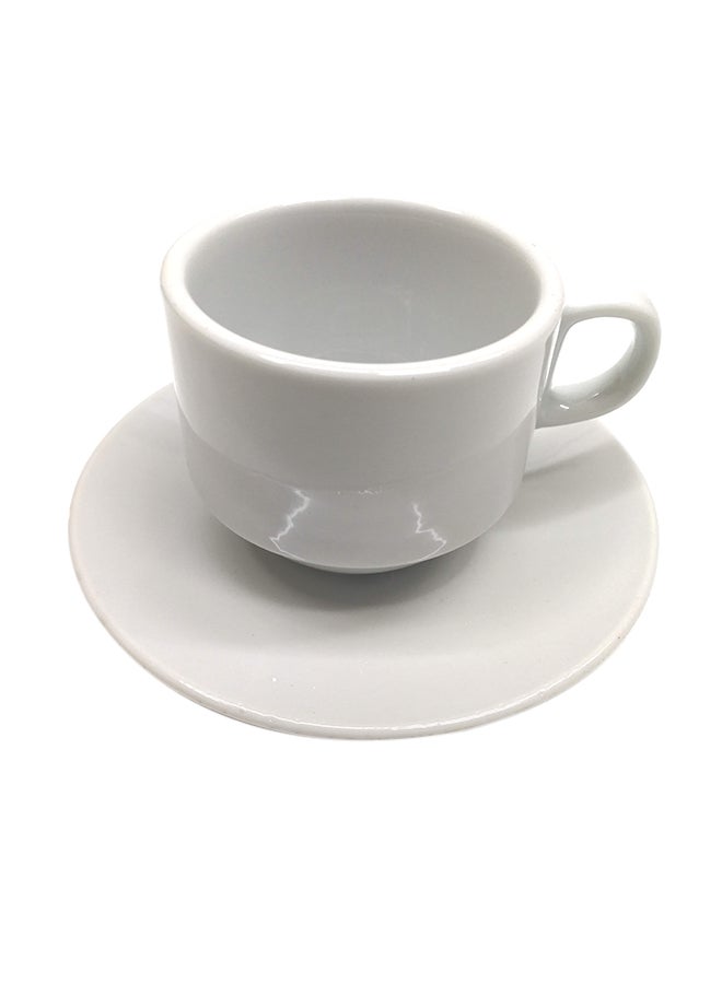6-Piece Espresso Cup Saucer White Ceramic 90ml - Image 2