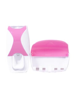 Marzo Automatic Toothpaste Dispenser And Toothbrush Holder Pink/White 15x10x8centimeter 