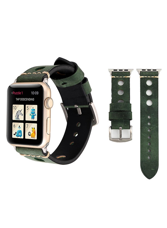 سوار ساعة يد رقمية من الجلد لساعة أبل سيريز 3/2/1 مقاس 42 مم أخضر - Image 3