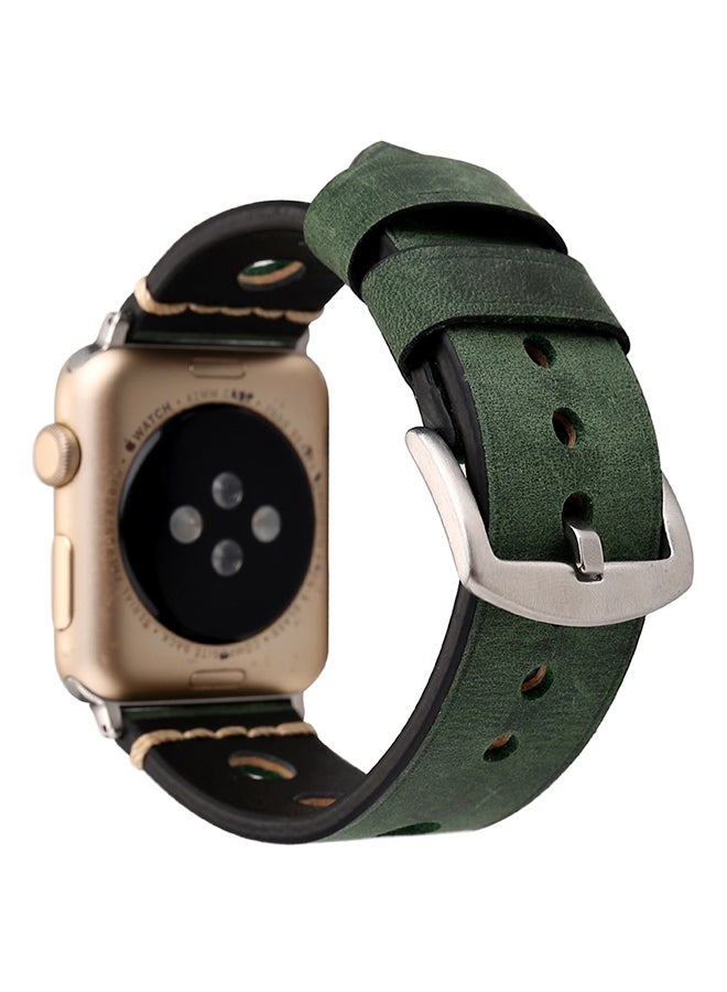 سوار ساعة يد رقمية من الجلد لساعة أبل سيريز 3/2/1 مقاس 42 مم أخضر - Image 4