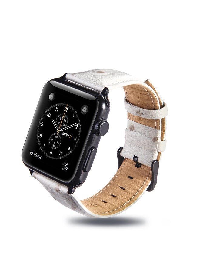 سوار ساعة يد رقمية من الجلد لساعة أبل سيريز 3/2/1 مقاس 42 مم أبيض - Image 3