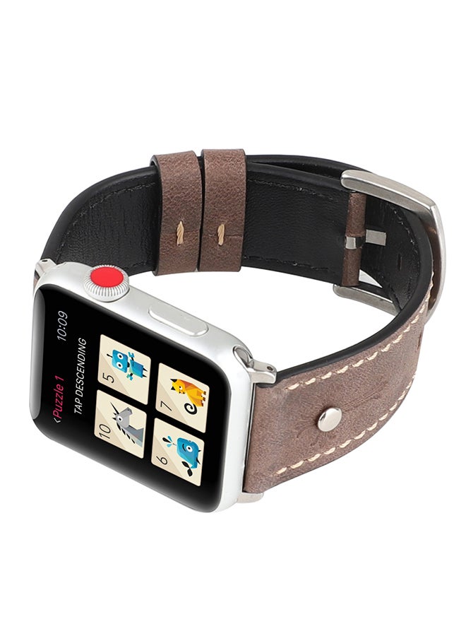 سوار ساعة يد رقمية من الجلد لساعة أبل سيريز 3/2/1 مقاس 42 مم كاكي - Image 3