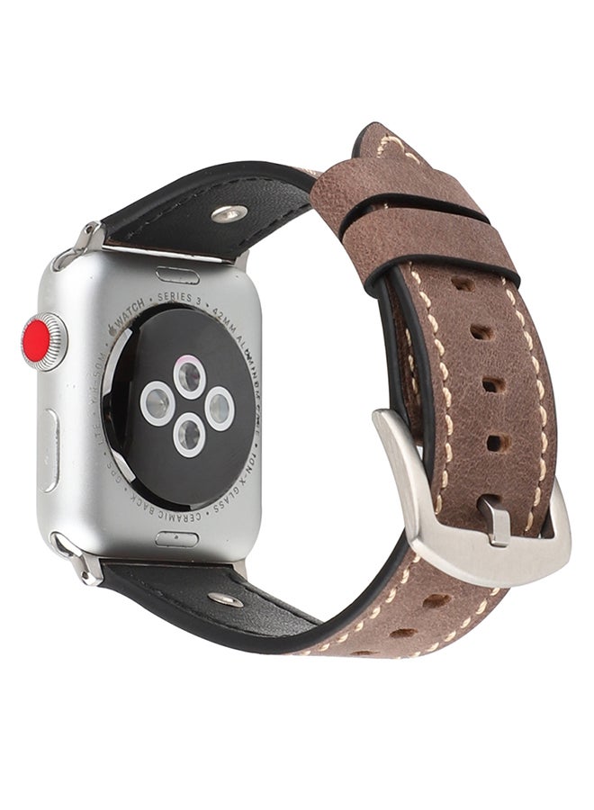 سوار ساعة يد رقمية من الجلد لساعة أبل سيريز 3/2/1 مقاس 42 مم كاكي - Image 2