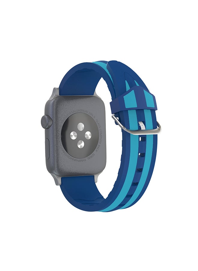 Fashion Double Stripes Pattern Silicone Strap For Apple Watch Series 3/2/1 42mm Blue - Image 2