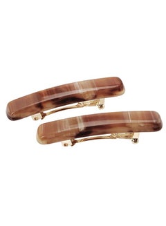 2-Piece Mini Rectangle Barrette Hair Clip Set Brown/Gold 0.37 x 1.8inch - v1580390257/N34082883A_1