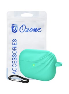 Protective Cover Case For AirPods 3/Pro With Hook Keychain Ring Cyan