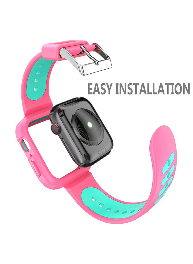 Replacement Band With Case For Apple Watch Series 5/4 44mm Pink/Green - Image 2