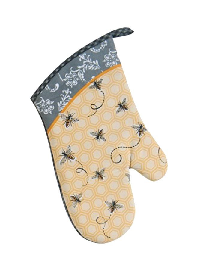 Kay Dee Queen Bee Printed Cotton Oven Mitt Beige/Grey/Yellow 13x8inch 