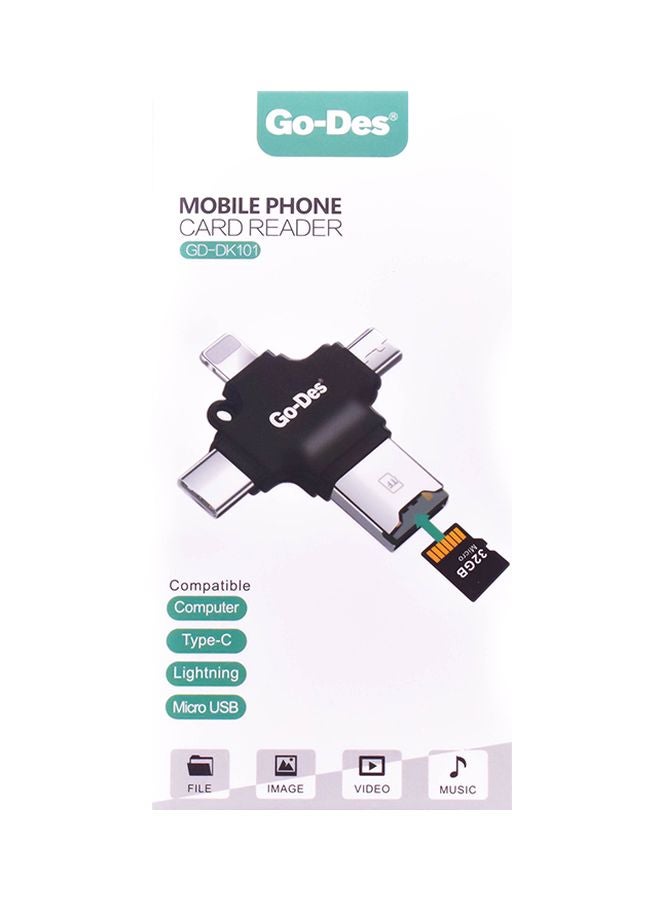 GO-DES - 4-In-1 OTG Card Reader Black - Image 1