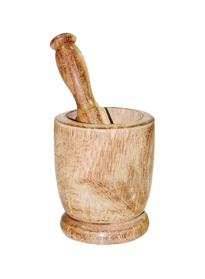 RAJ Wooden Mortar With Pestle Brown 10.5centimeter 