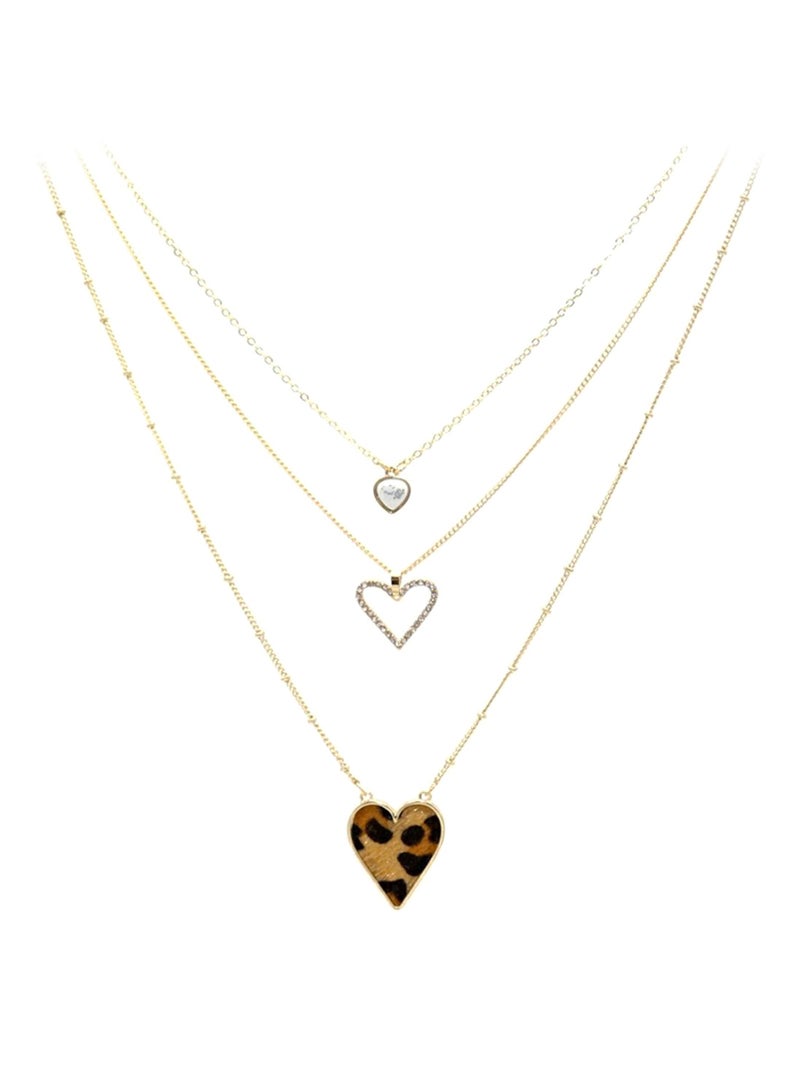 Alloy Diamond Three-Layer Heart Shaped Pendent Necklace  - Image 1