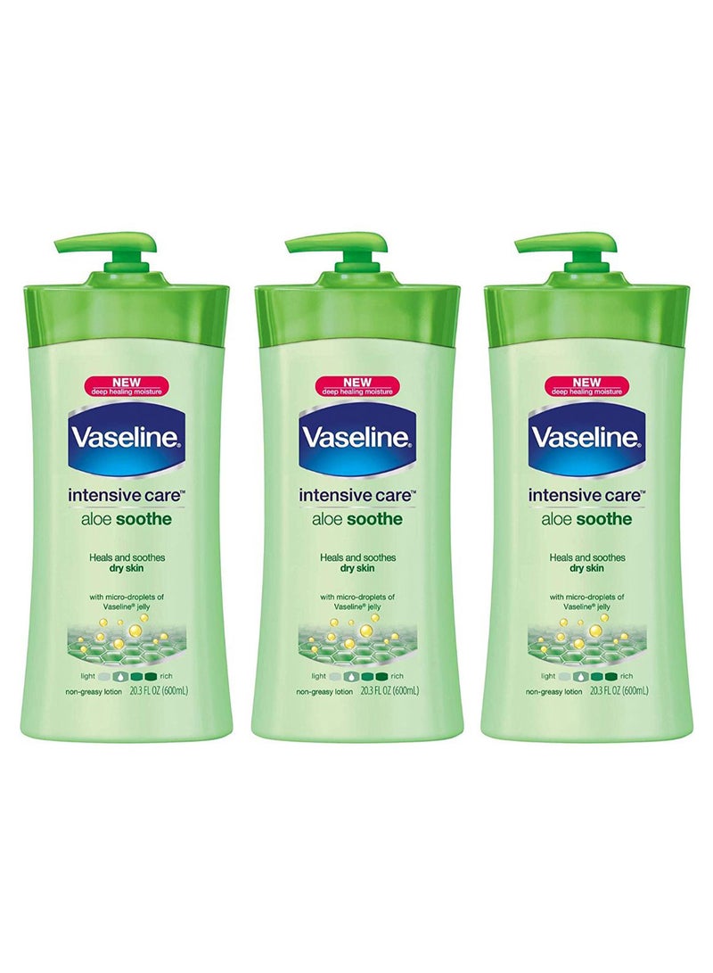 Vaseline Pack Of 3 Intensive Care Aloe Soothe Body Lotion 3 x 600ml  - Image 1