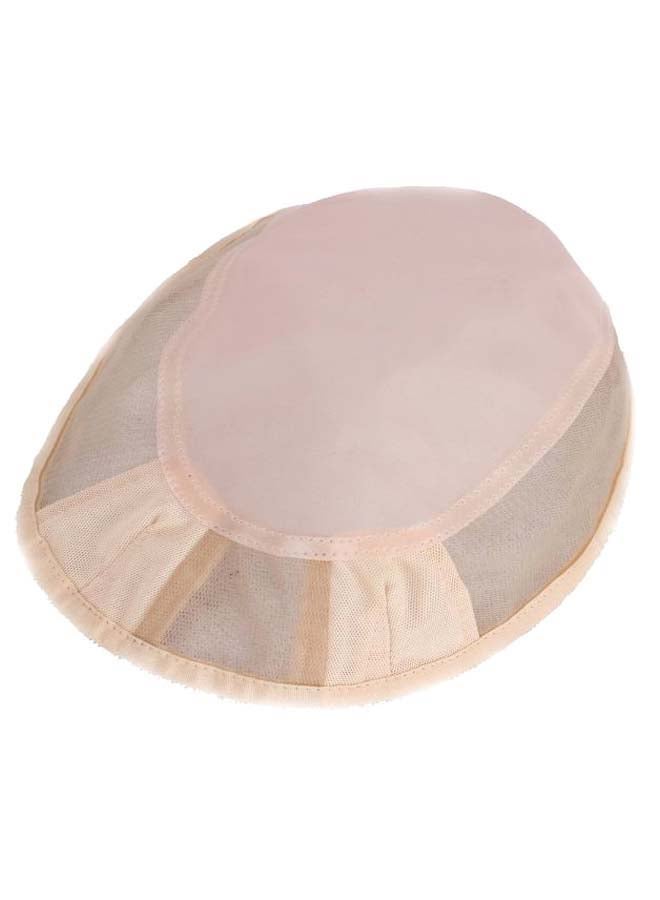 غطاء رأس للشعر المستعار بجزء علوي مصنوع من خيط أحادي وقاعدة من الدانتيل بيج ووردي ورمادي 21سم