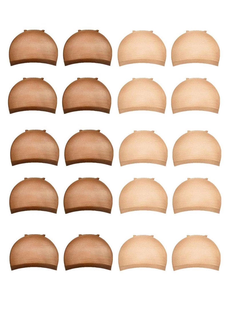 MORGLES 20-Piece Stretchy Hair Wig Cap Set Brown/Beige - Image 1
