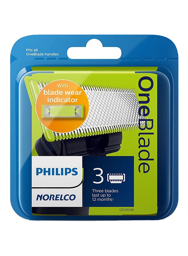 Philips - Pack Of 3 Oneblade Replacement Green/Silver 4.331X0.866X3.937 - Image 1