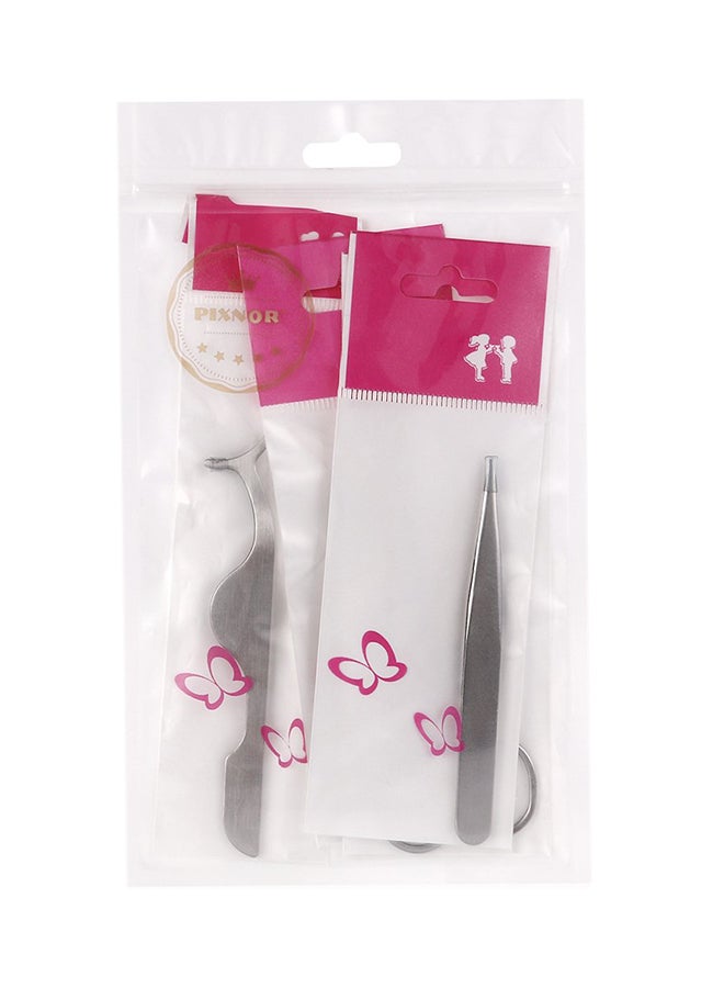 PIXNOR 4-Piece Professional Eyebrow Tweezers and Scissors Set Silver/Black - Image 2