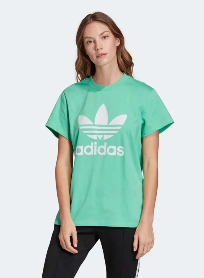 adidas Originals Boyfriend Trefoil T-Shirt in Green Prism Mint/White