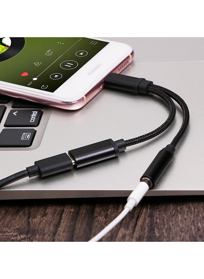 2 In 1 USB Type-C Charging Cable With Audio Cable Black