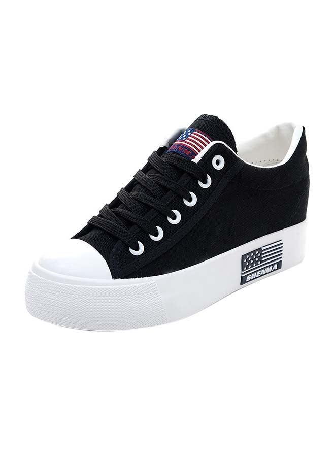 Lace Up Closure Lightweight Low Top Sneakers Black - Image 1