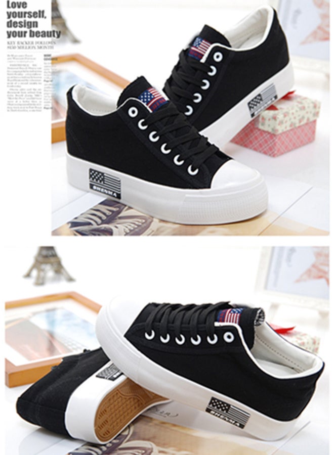 Lace Up Closure Lightweight Low Top Sneakers Black - Image 3