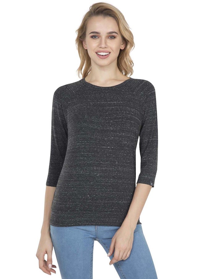 JOCKEY - Three Quarter Sleeve T-Shirt Black Snow Melange - Image 1