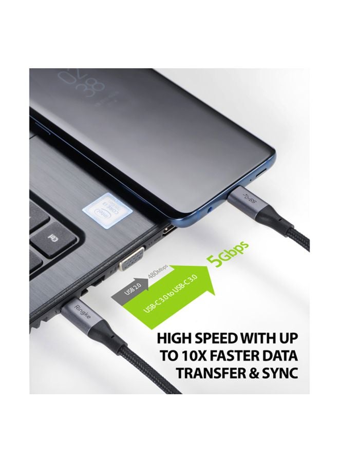 Ringke - USB Type C To C Data Sync Charging Cable Black - Image 1