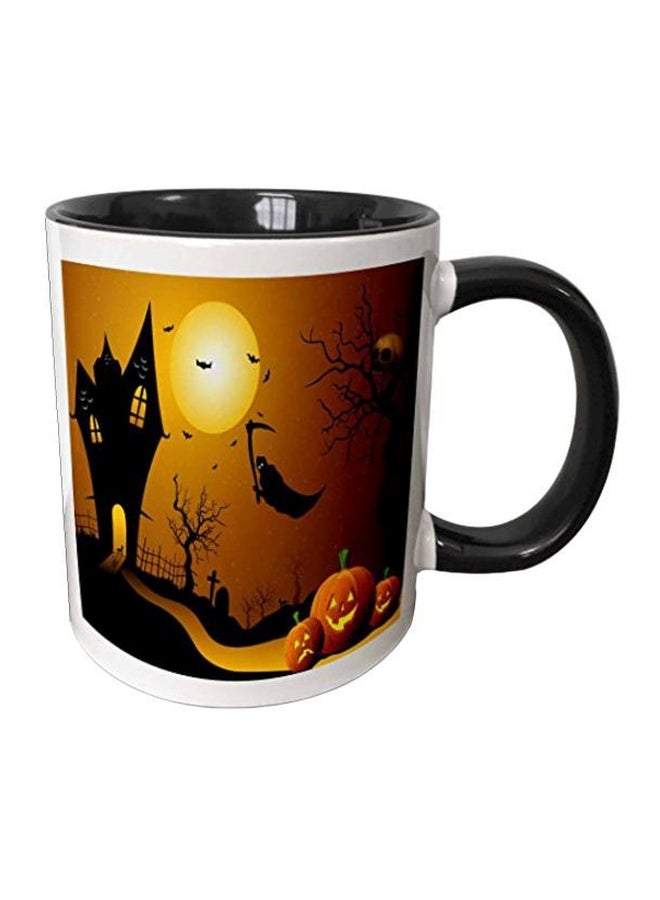 3Dروز مج سيراميك مزين بطبعة بيت مخيف مع قرع العسل أصفر/ أسود/ أبيض