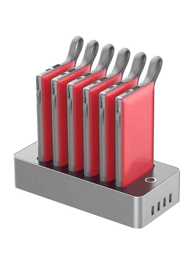 WST 10000.0 mAh 6 Charging Slot Power Bank Station Red/Grey - Image 1