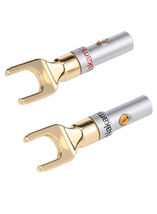 Generic - Pair Of 4 Y-Spade Speaker Adapter Connector Plug Silver/Gold - Image 1