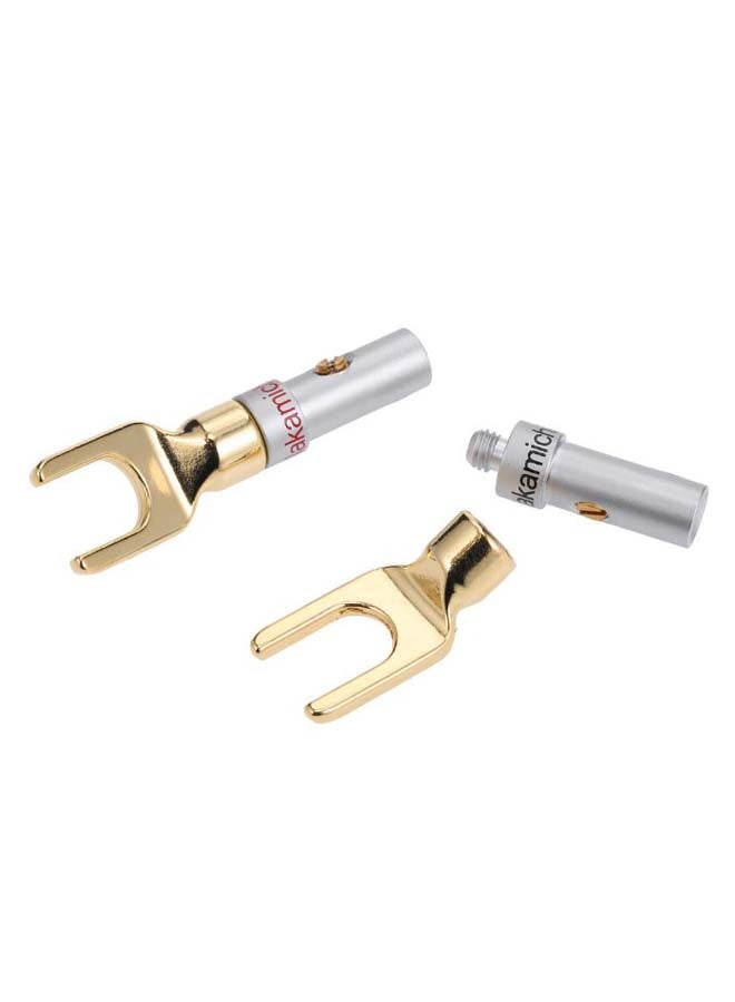Generic - Pair Of 4 Y-Spade Speaker Adapter Connector Plug Silver/Gold - Image 1