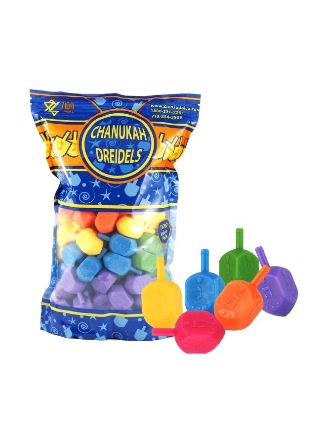 Zion Judaica Ltd 100-Piece Plastic Hanukkah Dreidels With English Transliteration Ziplock Bag 43234 