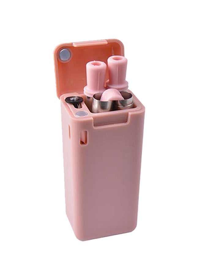 Foldable Drinking Straw With Storage Box Pink 7.6 x 3 x 3.5cm - Image 1
