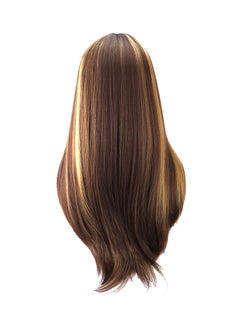 Kalyss Long Straight Layered Highlight Synthetic Hair Wig With Bangs Brown  - Image 1