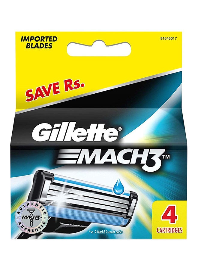 Gillette Mach3 Razor Blades - 4 Blade Refills Grey - Image 1