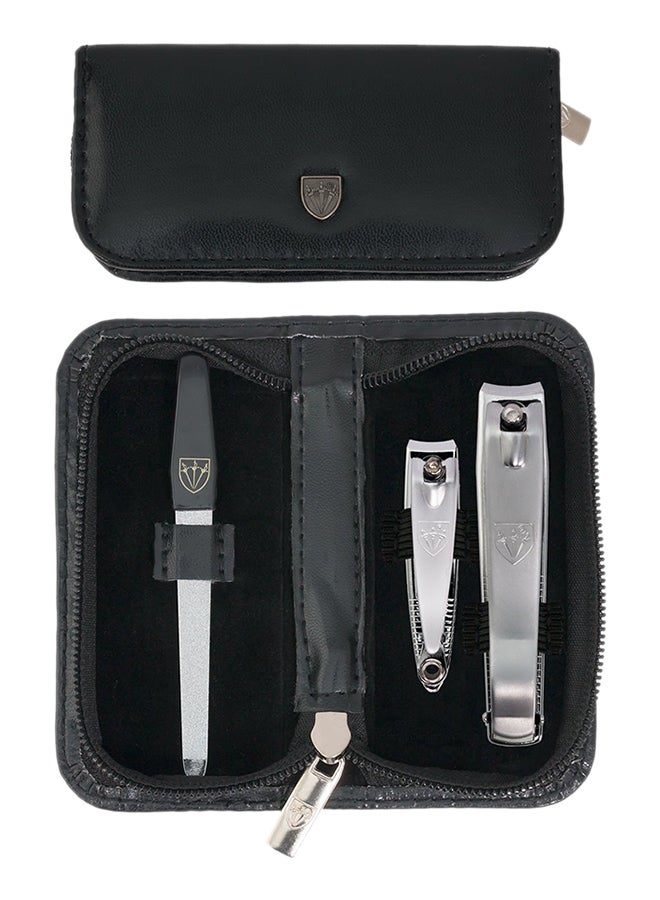 3 Swords Germany 3-Piece Manicure Pedicure Grooming Set With Case Black/Silver - Image 1