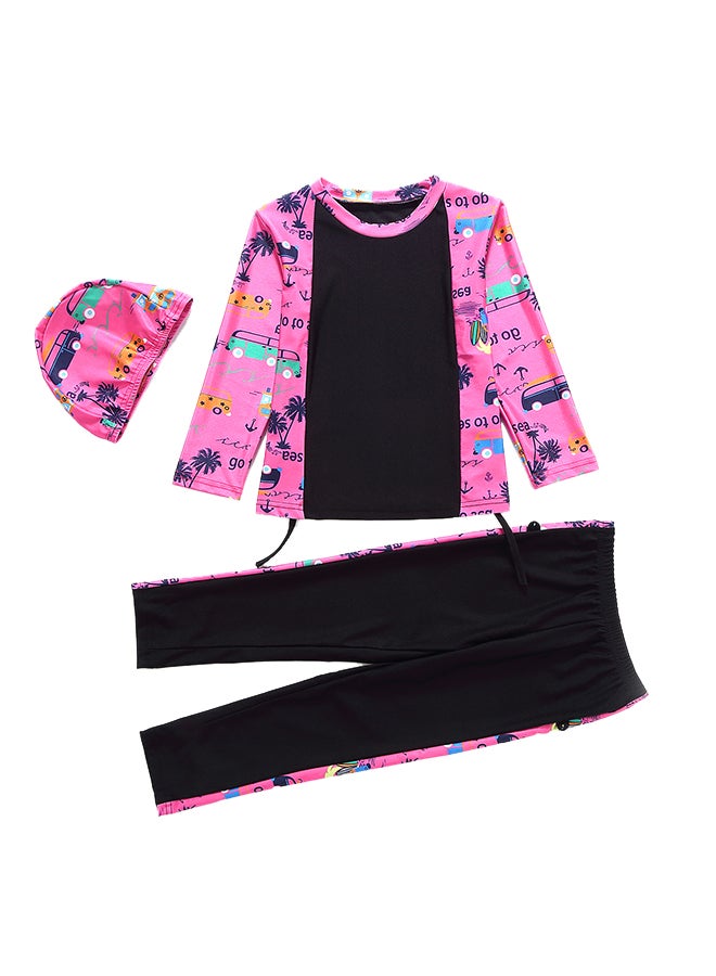 Hanyimidoo Islamic Swimwear Burkinis with Hijab Black/Pink  - Image 4