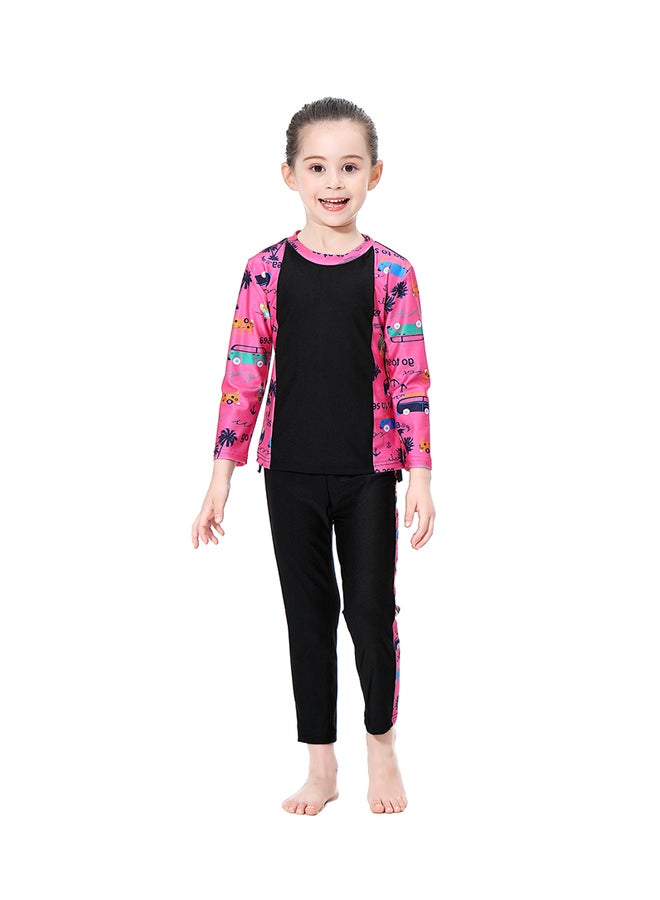 Hanyimidoo Islamic Swimwear Burkinis with Hijab Black/Pink  - Image 1