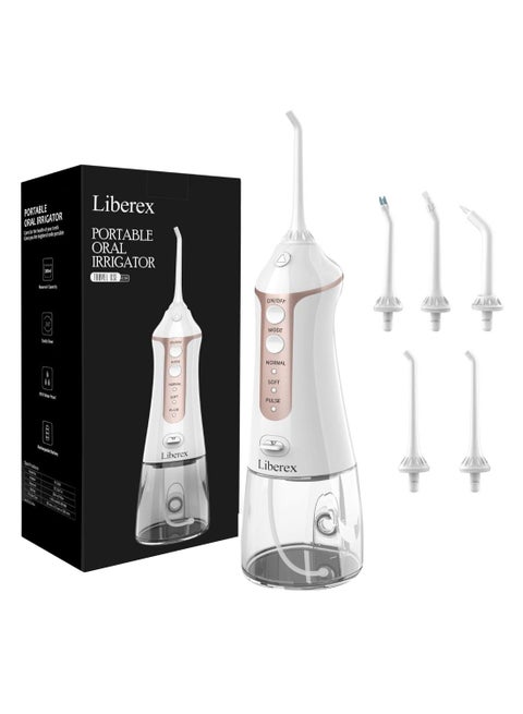 Portable Oral Irrigator With Jet Nozzles Clear/White/Gold