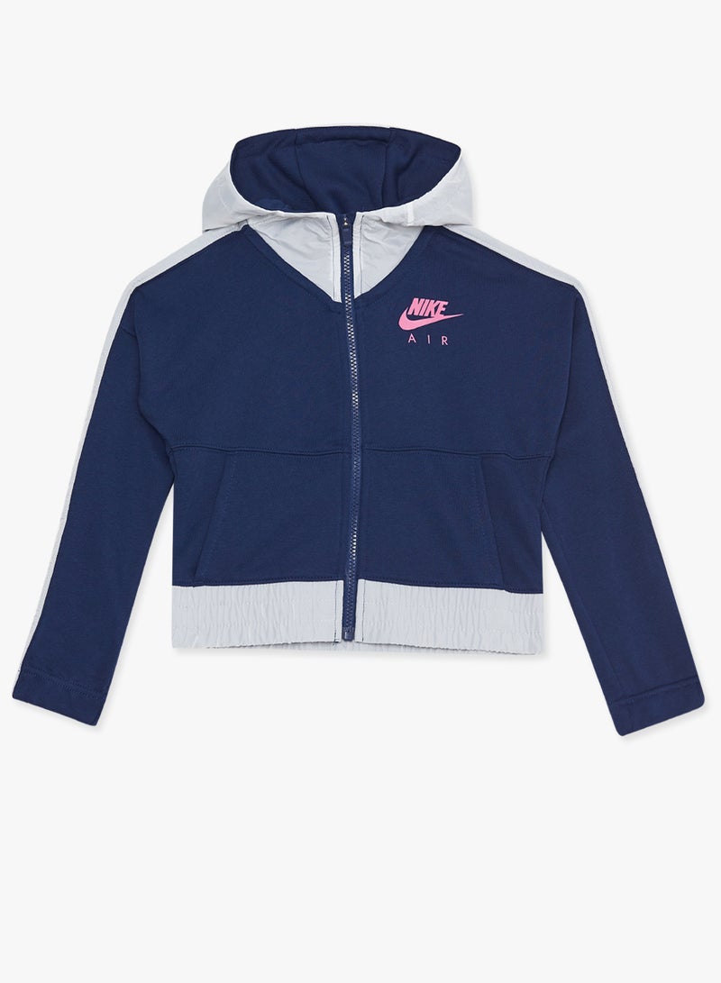 نايكي جاكت بأكمام طويلة بغطاء رأس كحلي/رمادي - Image 1