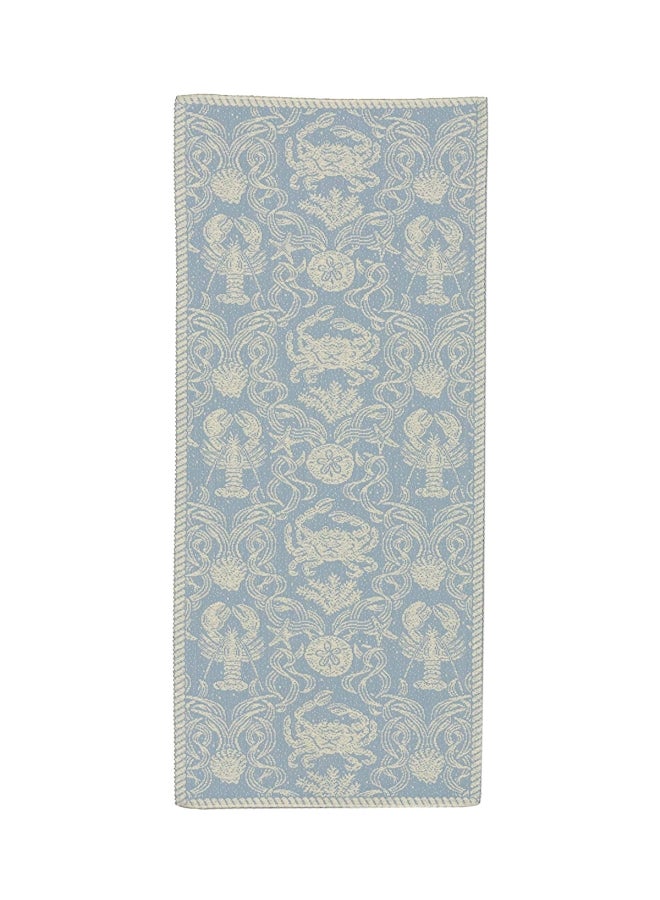 Heritage Lace Polyester Crab Damask Table Runner Blue/Beige 14x36inch  - Image 1