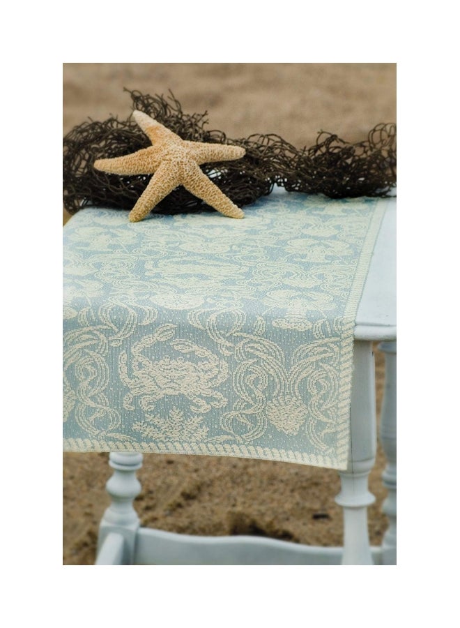 Heritage Lace Polyester Crab Damask Table Runner Blue/Beige 14x36inch  - Image 2