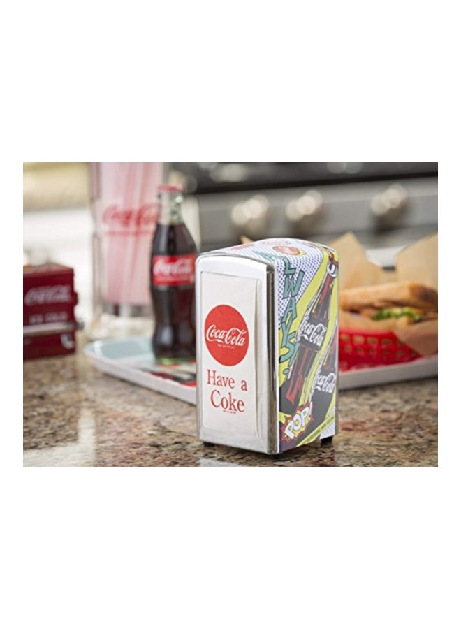 Tablecraft Coca-Cola Pop! Printed Napkin Dispenser Silver/Red/Yellow 7.75x4.25x3.75inch - Image 3