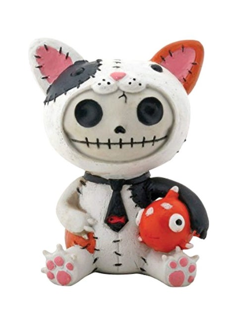 Furrybones Calico Mao Mao Signature Skeleton Kitty Cat With Goldfish White/Red/Black 3x2.25x3.75inch