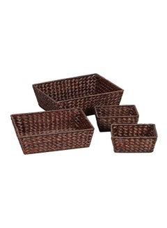 Set Of 4 Wicker Storage Baskets Dark Brown