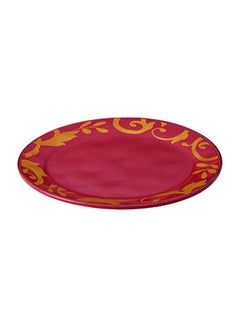Gold Scroll Round Platter Cranberry Red 12.5inch
