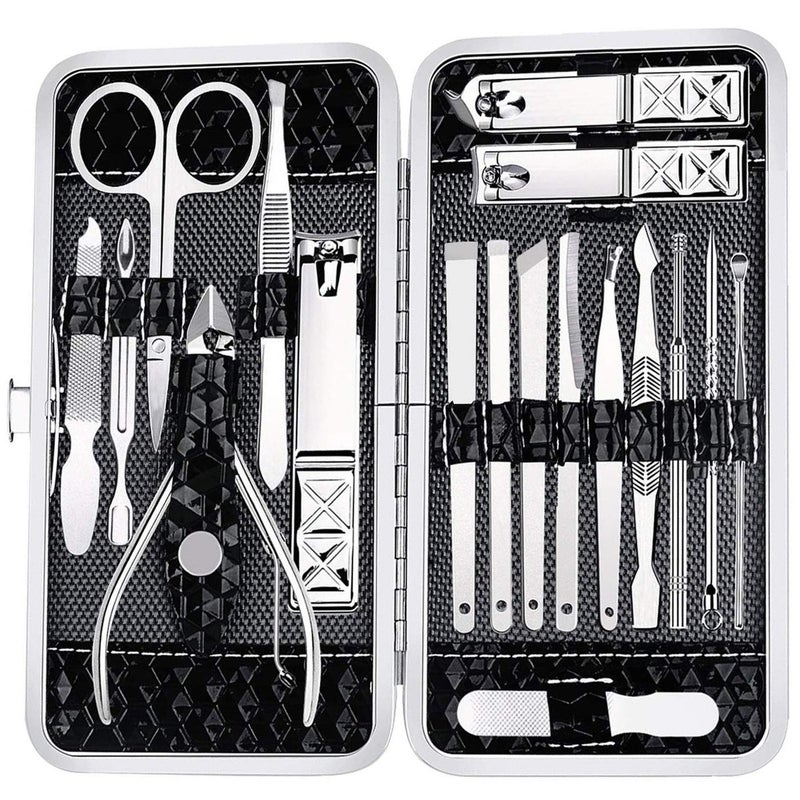 Generic 18-Piece Manicure Pedicure Set With Leather Suitcase Silver