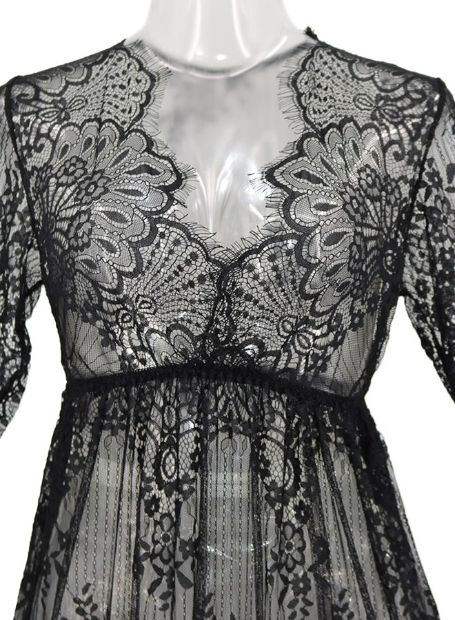 Trendy Long Sleeves 
 Nightdress Black  - Image 5