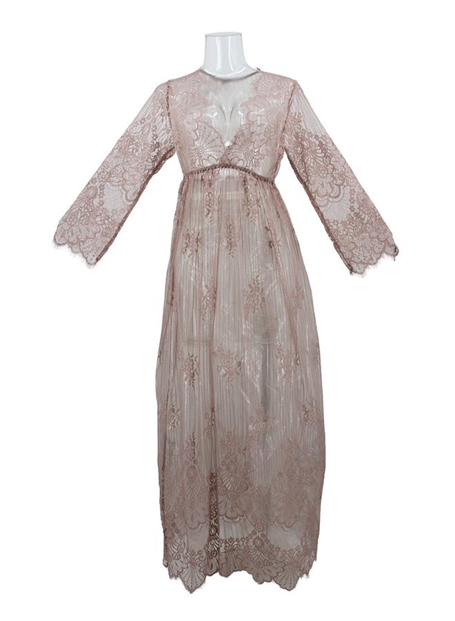Trendy Long Sleeves 
 Nightdress Brown - Image 1